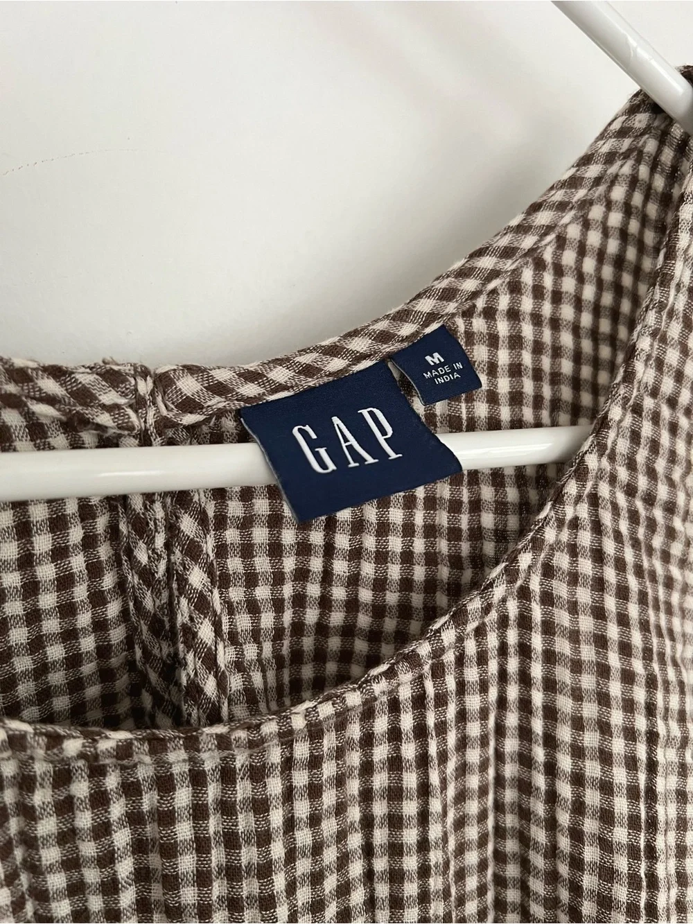GAP Brown White Gingham Cotton Gauze Racer Shell Tank Top Sleeveless Womens M